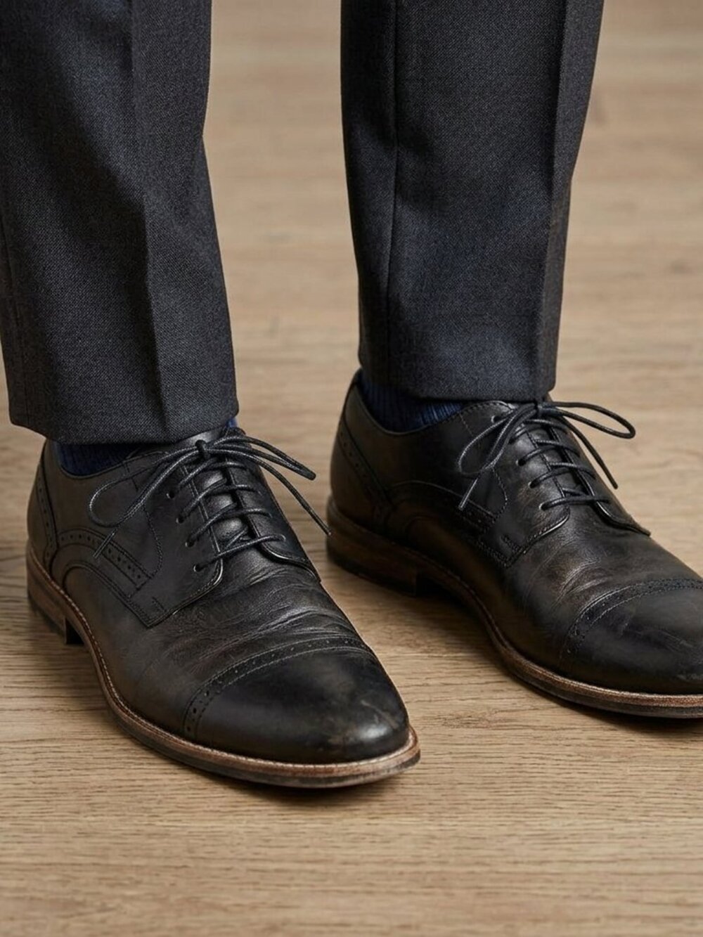 Stafford Shoe Oxford Cap Men's Size 12 Black Leather Black Tie